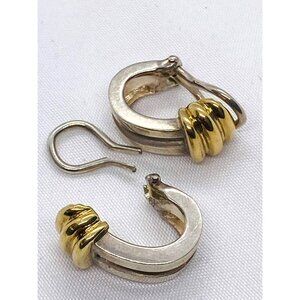 SOLD!! Tiffany & Co 925 Sterling Silver 750 18K Gold Atlas Half Hoop Earings